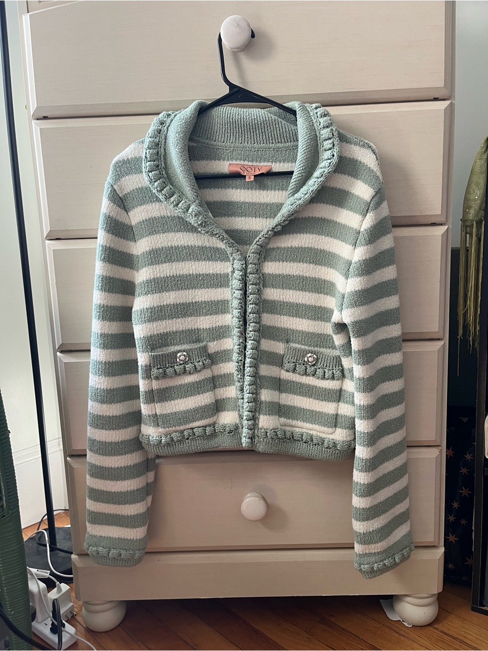 Striped Cardigan in Mint and White